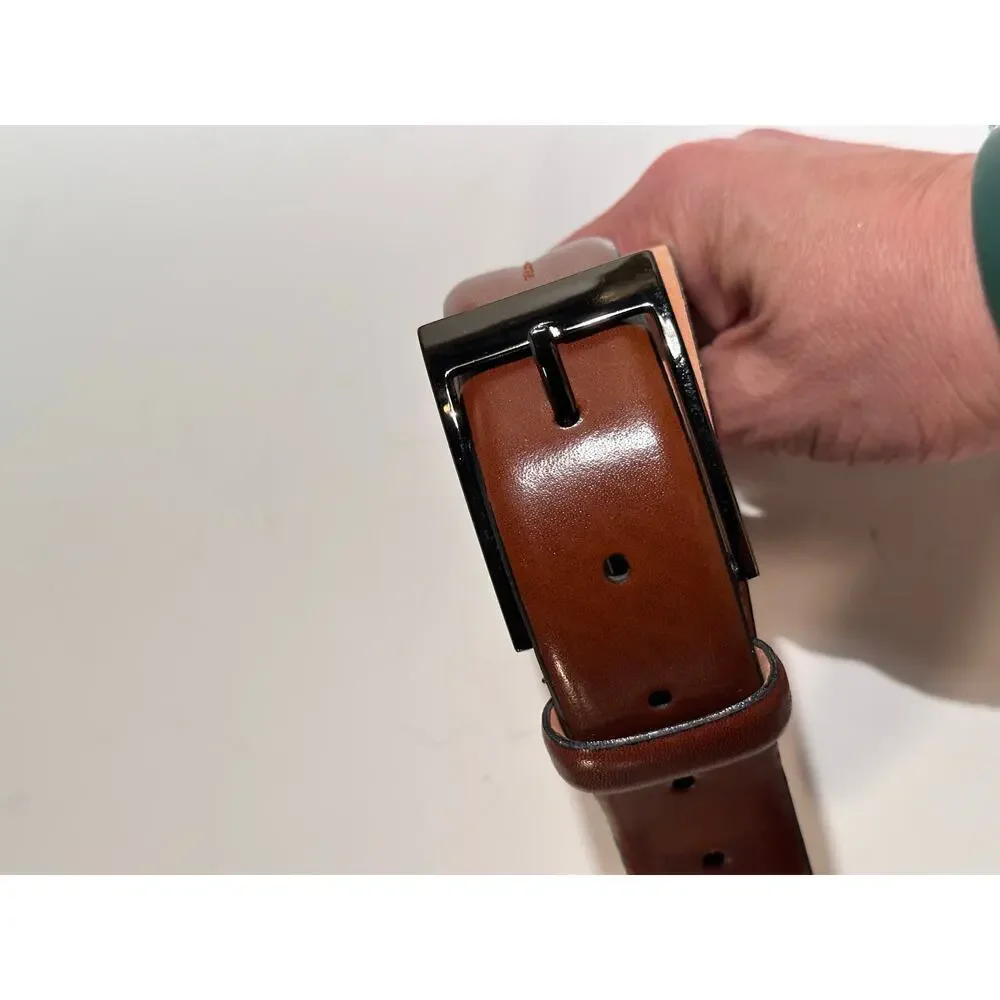 Men's Brown Genuine Leather Buckle Belt made in Italy Size 38
